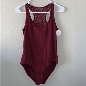 Burgundy BodySuit with Open Lace Back